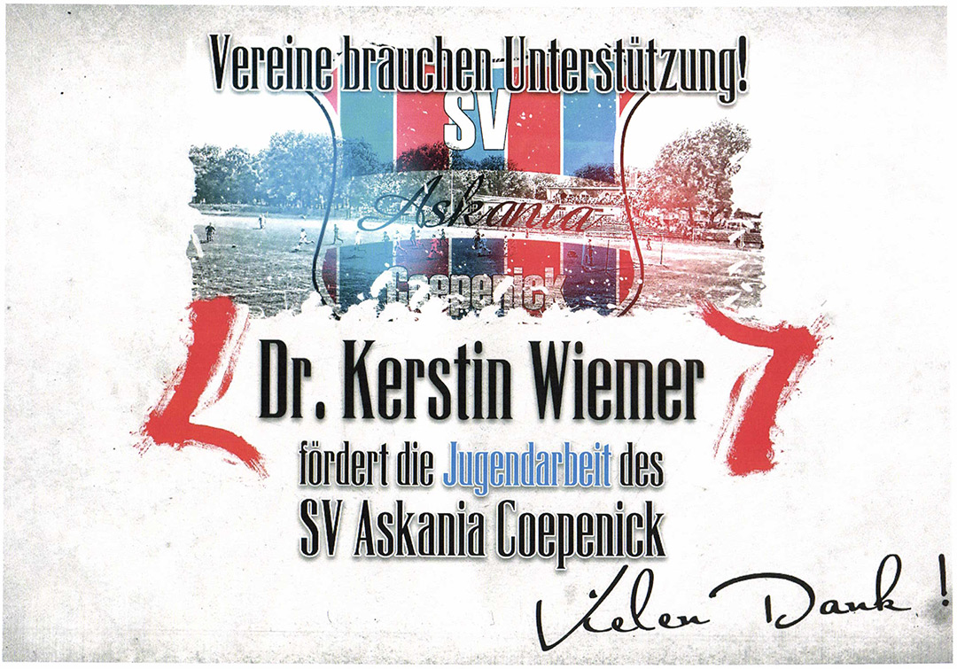 Dr. Kerstin Wiemer fördert die Jugendarbeit des SV Askania Coepenick
